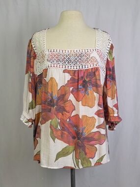 Hope & Harlow Floral Crochet-Trim Peasant Top in Multicolor Size 3X NWT